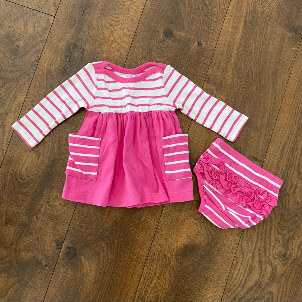 Hanna Andersson Baby Dress & Bloomer Set Organic Cotton Pink White 3–6M